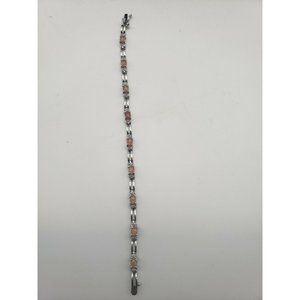 Sterling Silver Bracelet Pink Top Accents Tennis 7."  925